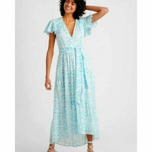 Tanya Taylor Silk Liza Floral Maxi Flutter Sleeve Wrap Dress